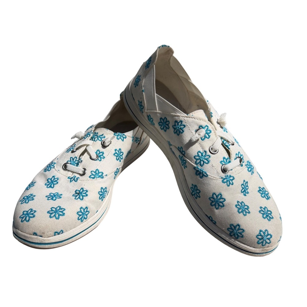 Clarks Cloudsteppers Sneakers Womens 7.5 White Teal Floral Slip On Brinkley Jazz